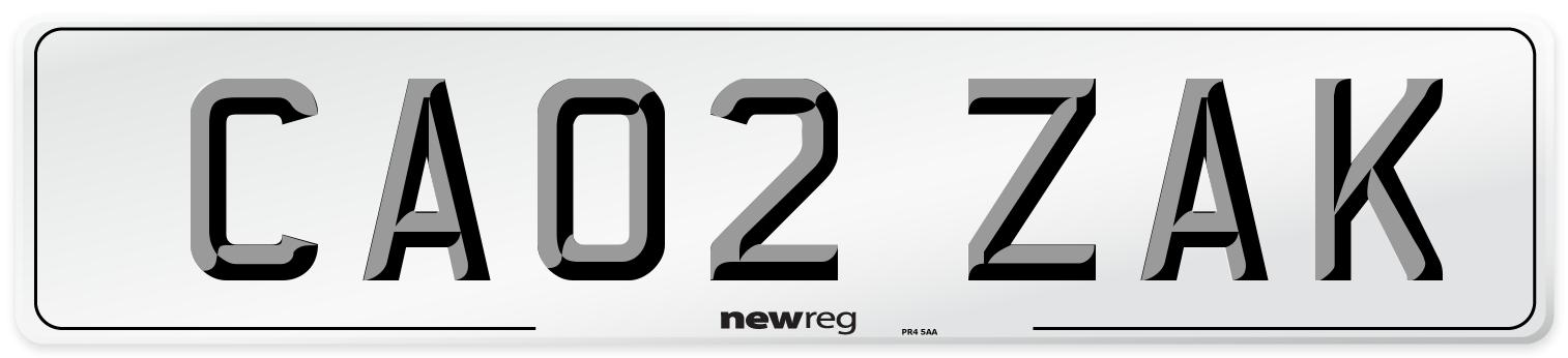 CA02 ZAK Number Plate from New Reg
